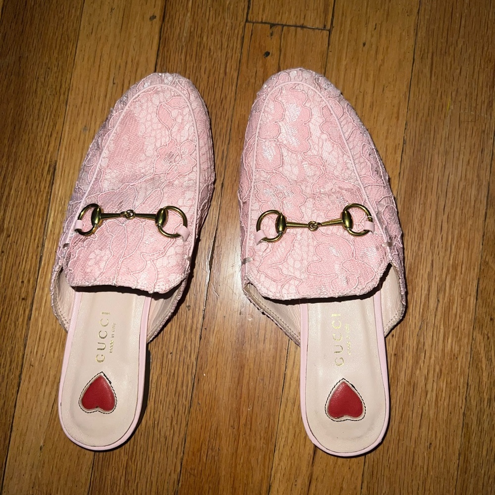 GUCCI MULES PINK LACE
